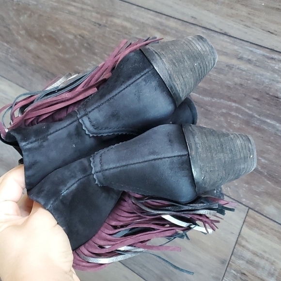 Sam Edelman Ankle Louie Fringe Suede Booties Heeled shoes sz 8 - Picture 4 of 10